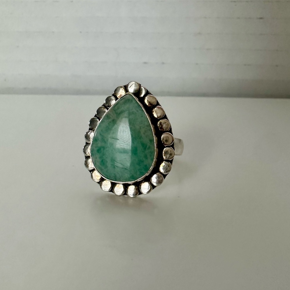 Amazonite & Sterling Silver Handmade Adjustable Ring - Picture 2 of 10